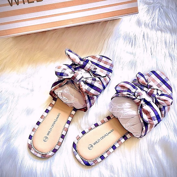 ✌🏼 #244 Cute Double Bow Gingham Plaid Sandals - Picture 8 of 14